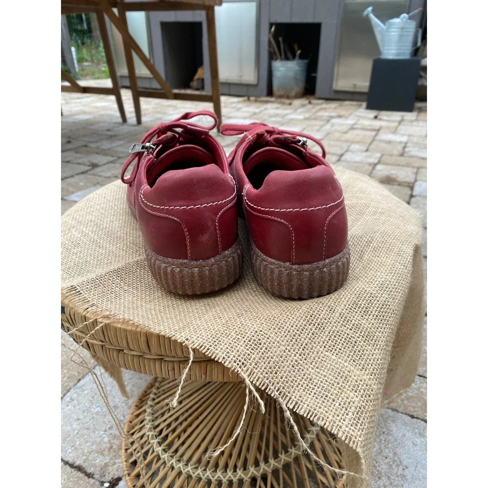 Burgundy Clarks Collection Leather Zip Lace Up Sneakers Gorpcore - (Women's 11)